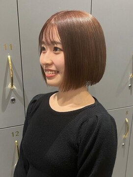 アース コアフュールボーテ 富山婦中店(EARTH coiffure beaute) ピンクベージュ_ケアブリーチ_切りっぱなしボブ