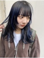 【H 原宿】フェイスレイヤー×デザインカラーブルー×ミディアム