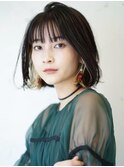 大人ボブインナーカラー☆黒髪ブリーチ前髪あり☆20代～50代