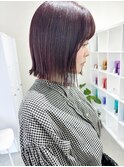 切りっぱなしボブ/前下がりボブ/チェリーレッド