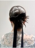 結婚式お呼ばれヘア　リボンヘア