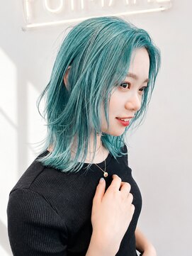 ユイマァル 倉敷(YUIMARL) 倉敷派手髪カラー20代30代ブリーチミントグリーンレイヤーカット