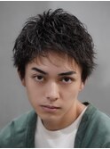 ビジネスショートツイストスパイラルパーマツーブロック刈り上げ