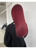 チェリーレッド赤髪10代20代ロングブリーチ髪質改善カラー
