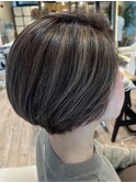 ダブルカラーショートボブインナーカラーハイライトケアブリーチ