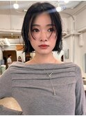 前髪　イメチェンボブ　レイヤー　黒髪　アッシュブラック