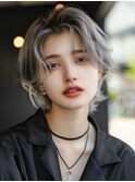 ショートボブルフネビージュ小顔ワンレンアッシュグレー