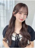 ハーフアップくるりんぱシースルーぱっつん前髪おくれ毛ロング