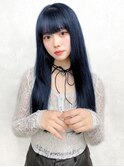 ブルー/ブルーカラー/ワンレンカット/ダブルカラー/ハイトーン