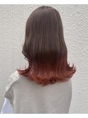 グラデーション×オレンジカラー♪顔まわりカット　ダブルカラー