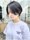 NUDE シースルーバング前髪カット 大人ショートボブ黒髪ショート