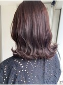 ピンクブラウン・Aライン・外ハネミディアム・暖色カラー