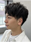 メンズ/アップバング/ツーブロックマッシュ/束感ショート波巻き