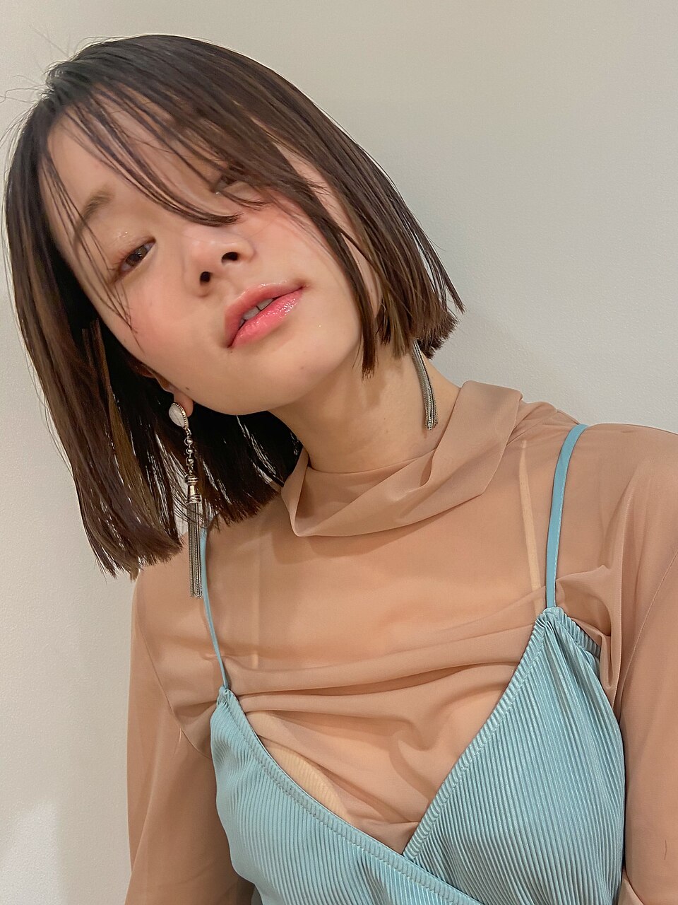 ピンクベージュ/ブリーチなしボブ/表参道/原宿/女性美容師