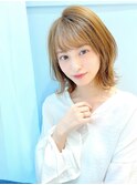 イメチェン外ハネボブ美髪ワイドバング薄め前髪小顔カット