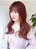 ピンクカラー ダブルカラー 韓国風レイヤー 前髪あり