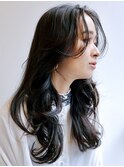 ロングレイヤー顔まわりナチュラル時短大人女子黒髪