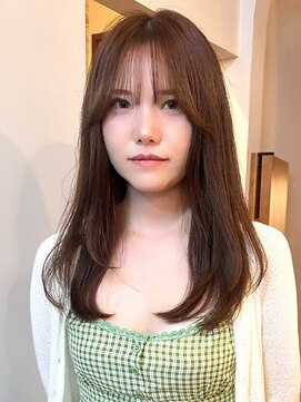 レイヤー 顔周りカット 前髪 マロンベージュ 透明感カラー 20代