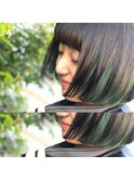 インナーグリーンショートボブ