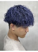 ネイビーブルー×波巻きパーマツイストスパイラルニュアンス