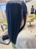 透明感ブルーブラックアッシュグレージュブリーチカラー