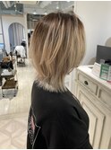 くびれボブウルフハイトーンバレイヤージュグラデ―ションカラー
