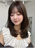 顔周りレイヤーカットくびれヘアミルクティーベージュカラー韓国