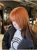 アンブレラカラーエンドカラーオレンジカラー顔周り前髪カット