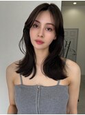 大人/小顔/シースルーバング/レイヤーカット/黒髪/ネビージュ