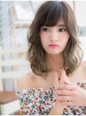 斜めバングフェザーパーマ小顔エアリーミディh4小顔20代30代40代