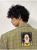 外国人風プードルマッシュパーマアッシュブラックメンズライク