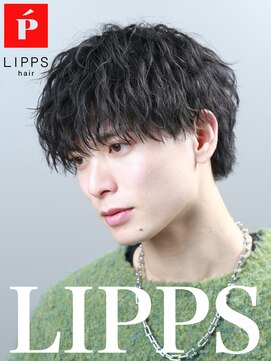 リップス 天神(LIPPS) ツイスト波巻きミックスパーマツーブロックマッシュショート黒髪