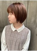 ショートマッシュ ミルクティーブラウン 暖色系カラー