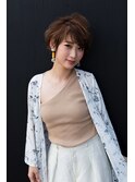 ふんわりショート 斜めバング ハイライトカラー オルチャン