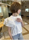 ショート×ハイライト白髪ぼかし×シルキーベージュ[心斎橋]