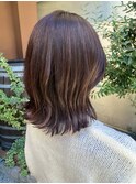 レッドバイオレット/ミディアムボブ/暖色カラー/潤ツヤ髪/韓国風