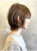 調布レイヤーミディアムショートボブウルフミニボブベージュ前髪
