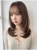 イメチェンヘアスタイル 、ピンクベージュ、アンブレラカラー