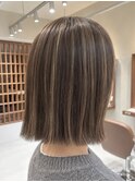40代50代◎秋カラー◎大人グレージュハイライト×ボブ