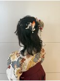 卒業式ヘアメイク　袴　ハーフアップ