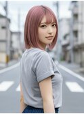 小顔ボブミディアムピンク20代30代40代くびれミディ韓国ヘア
