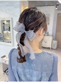 結婚式参列お呼ばれヘアセットミディアム編み下ろしヘアアレンジ