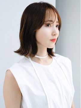 エインアンリー 表参道(AIN.ANLY.) ◯オリーブベージュ薄めバング長めバングくびれボブパーマデジパ