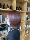 春カラーピンクブラウン×切りっぱなしボブ