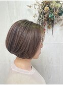 ぱつっとボブ小顔タンバルモリスタイルベージュカラー