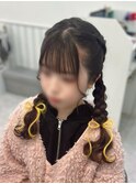 髪リボン編みおろしツイン
