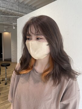 エヌプラス(N+) くびれヘアアプリコットオレンジ夏ハイライトカラー