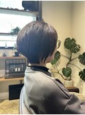 ショートボブマッシュレイヤー髪質改善グレーベージュ斜めバング