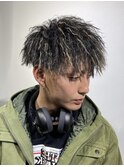 メンズハイライトパイルツイストホワイトメッシュハードパーマ