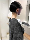 "久保田"刈り上げミニボブインナーカラーブルーブラック暗髪